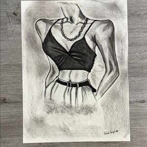 Black Crop Top with Necklace Sketch
